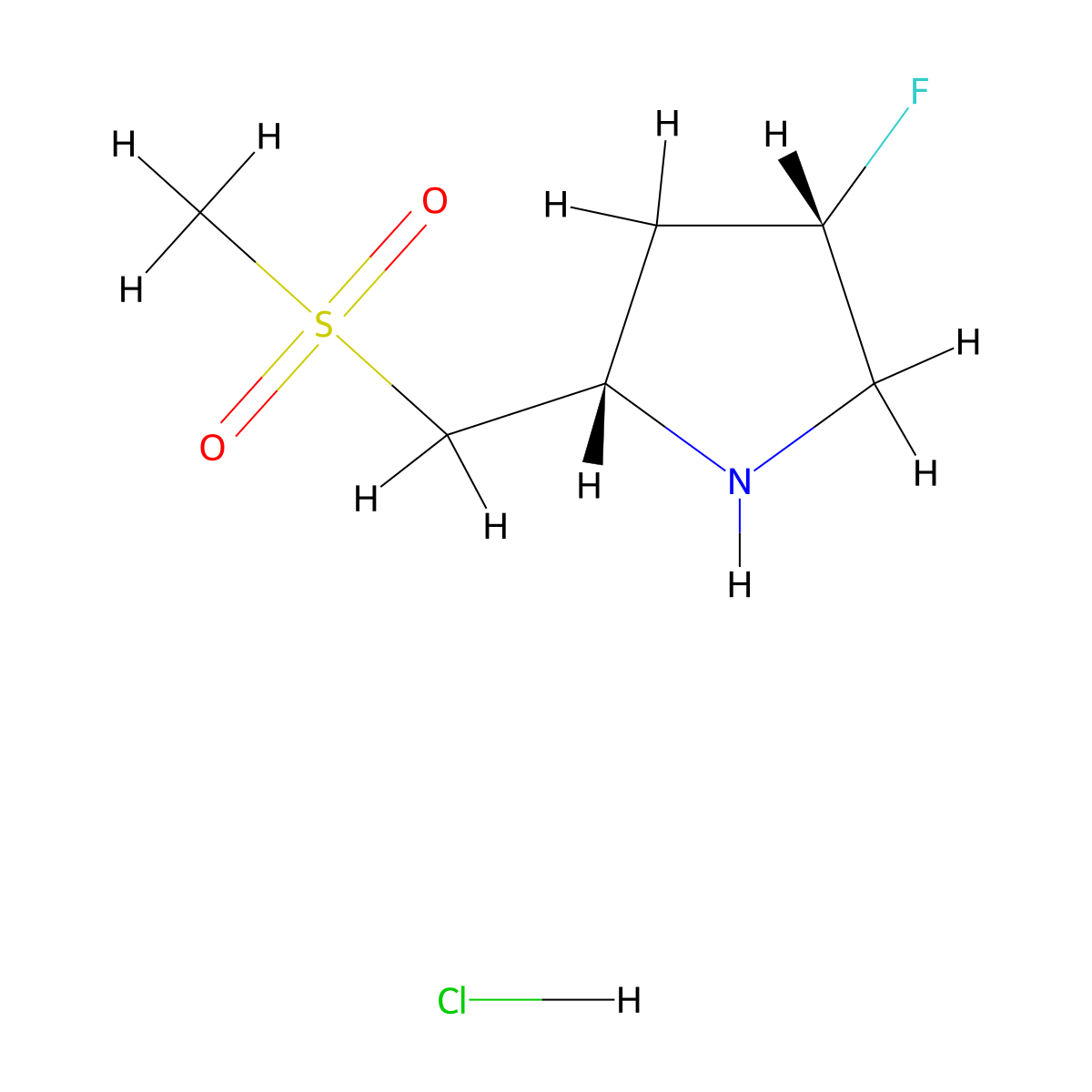 (2S,4S)-4-fluoro-2-(methanesulfonylmethyl)pyrrolidine hydrochloride molecular structure, CAS 2219353-67-8