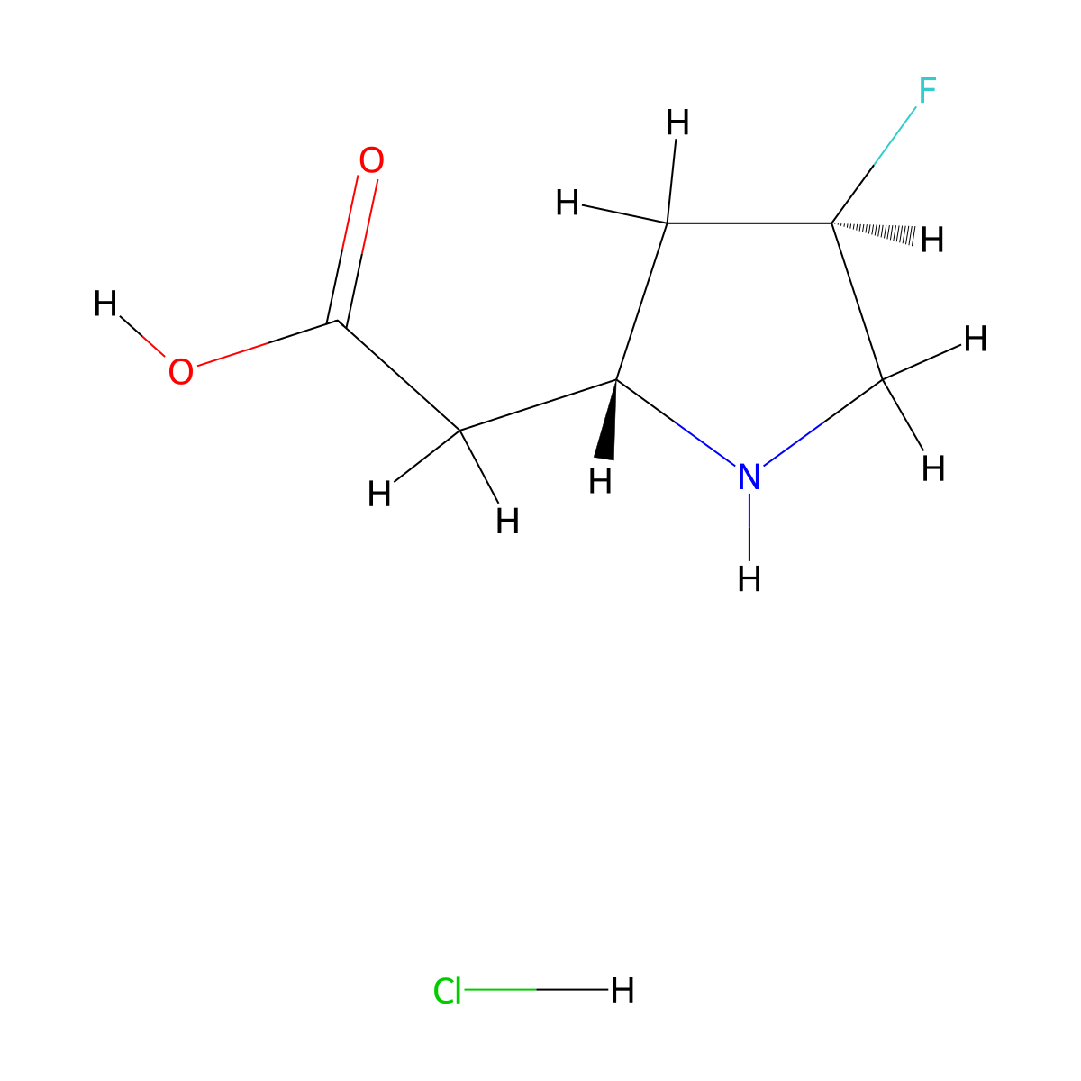 2-[(2R,4R)-4-fluoropyrrolidin-2-yl]acetic acid hydrochloride molecular structure, CAS 2219353-68-9