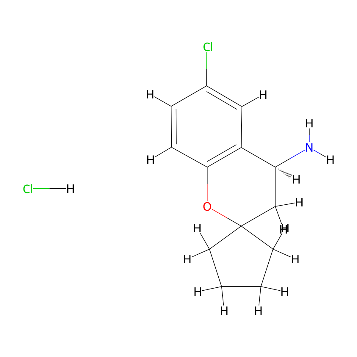 (4S)-6-chloro-3,4-dihydrospiro[1-benzopyran-2,1'-cyclopentane]-4-amine hydrochloride molecular structure, CAS 2219353-78-1