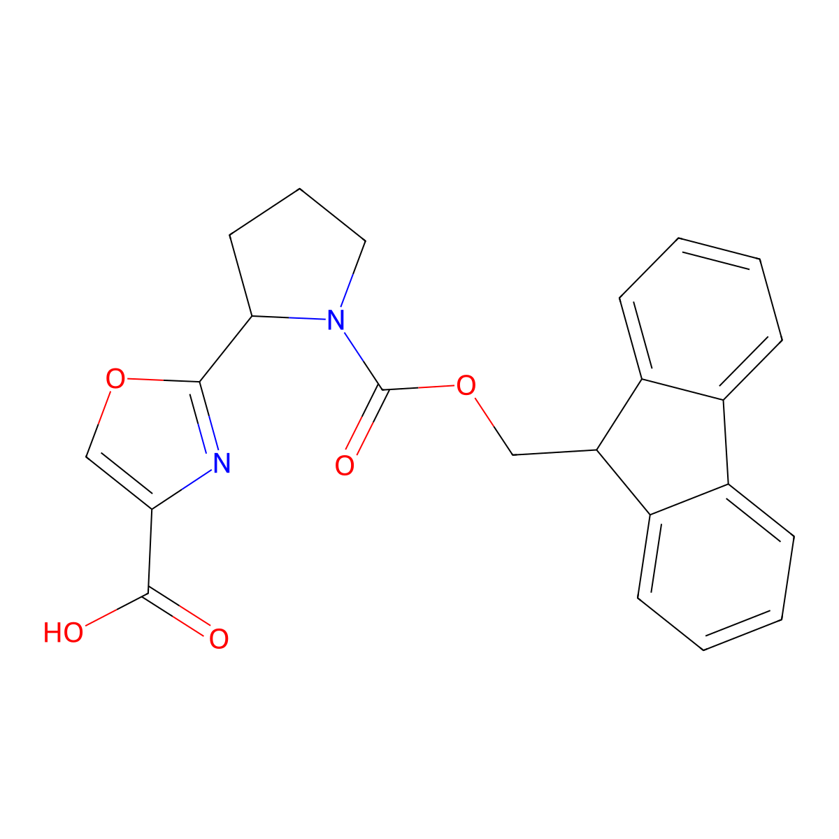 2-[(2S)-1-{[(9H-fluoren-9-yl)methoxy]carbonyl}pyrrolidin-2-yl]-1,3-oxazole-4-carboxylic acid molecular structure, CAS 2219354-05-7