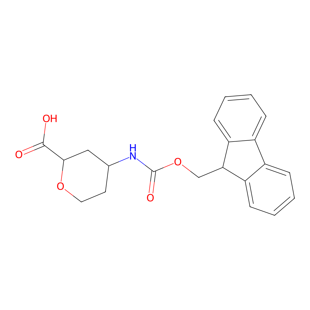 4-({[(9H-fluoren-9-yl)methoxy]carbonyl}amino)oxane-2-carboxylic acid molecular structure, CAS 2219368-39-3