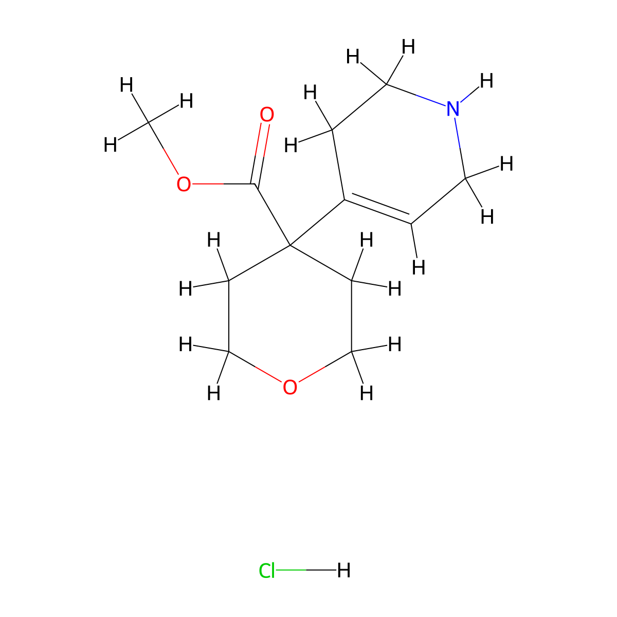 Methyl 4-(1,2,3,6-tetrahydropyridin-4-yl)oxane-4-carboxylate hydrochloride molecular structure, CAS 2219368-86-0