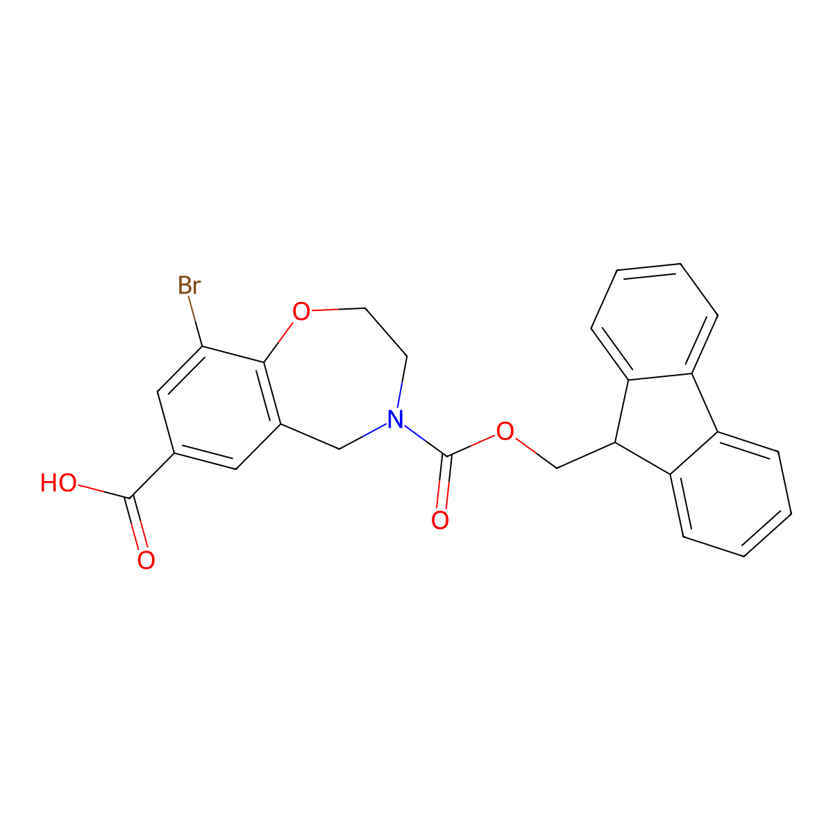 9-bromo-4-{[(9H-fluoren-9-yl)methoxy]carbonyl}-2,3,4,5-tetrahydro-1,4-benzoxazepine-7-carboxylicacid molecular structure, CAS 2219369-03-4