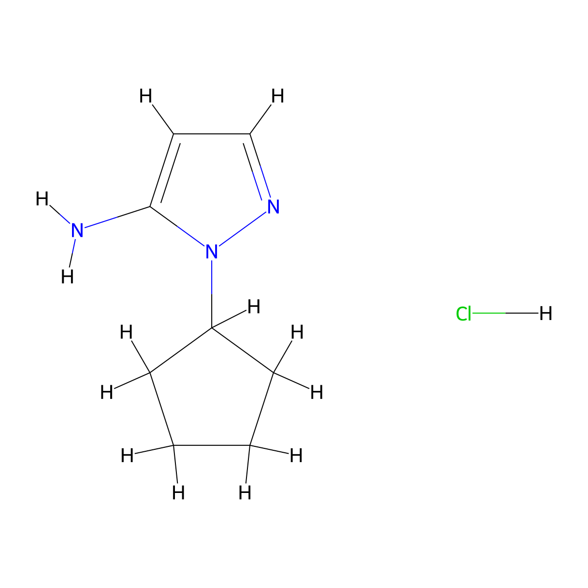 1-cyclopentyl-1H-pyrazol-5-amine hydrochloride molecular structure, CAS 2219369-09-0