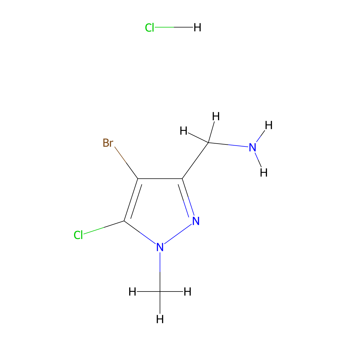 (4-bromo-5-chloro-1-methyl-1H-pyrazol-3-yl)methanamine hydrochloride molecular structure, CAS 2219369-16-9