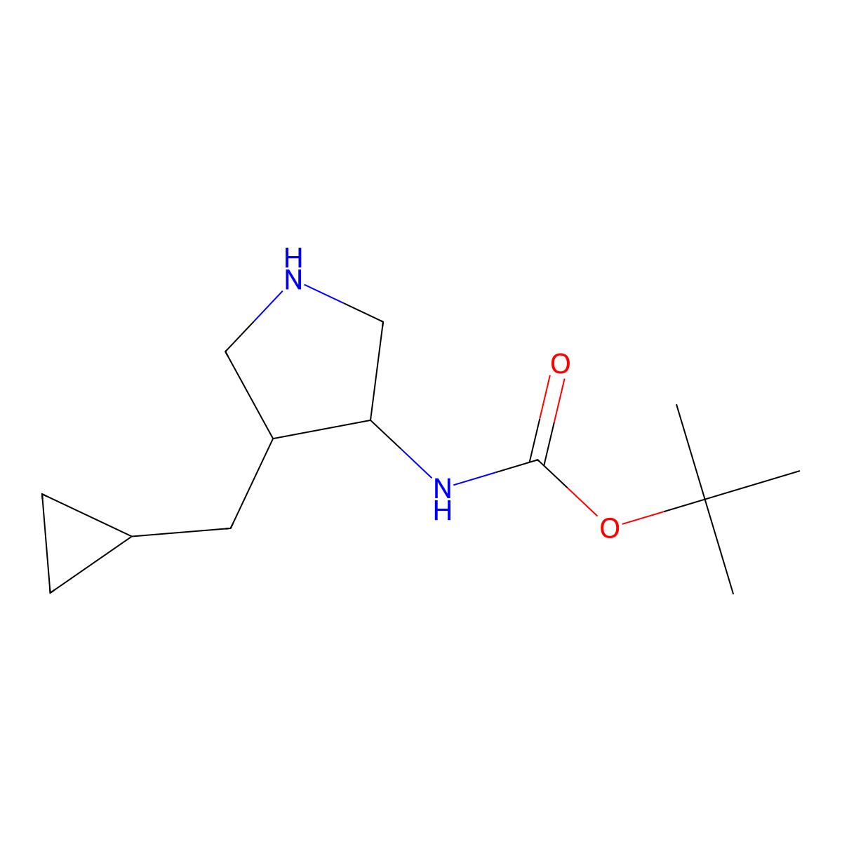 Tert-butyl N-[(3S,4R)-4-(cyclopropylmethyl)pyrrolidin-3-yl]carbamate molecular structure, CAS 2219369-37-4