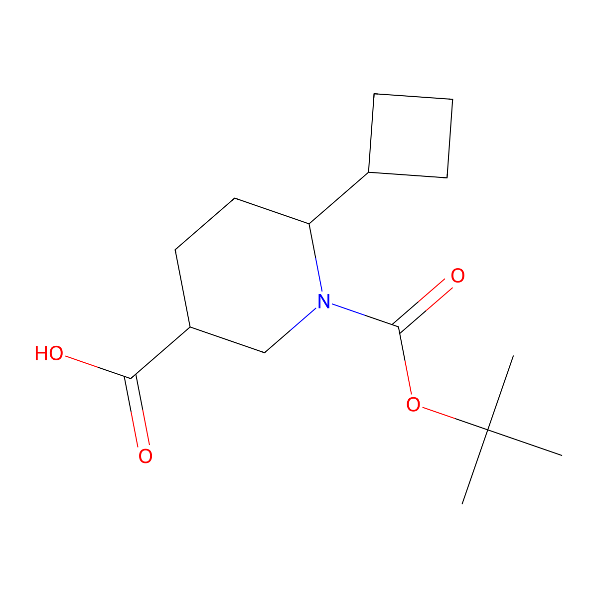 rac-(3R,6S)-1-[(tert-butoxy)carbonyl]-6-cyclobutylpiperidine-3-carboxylic acid molecular structure, CAS 2219369-44-3