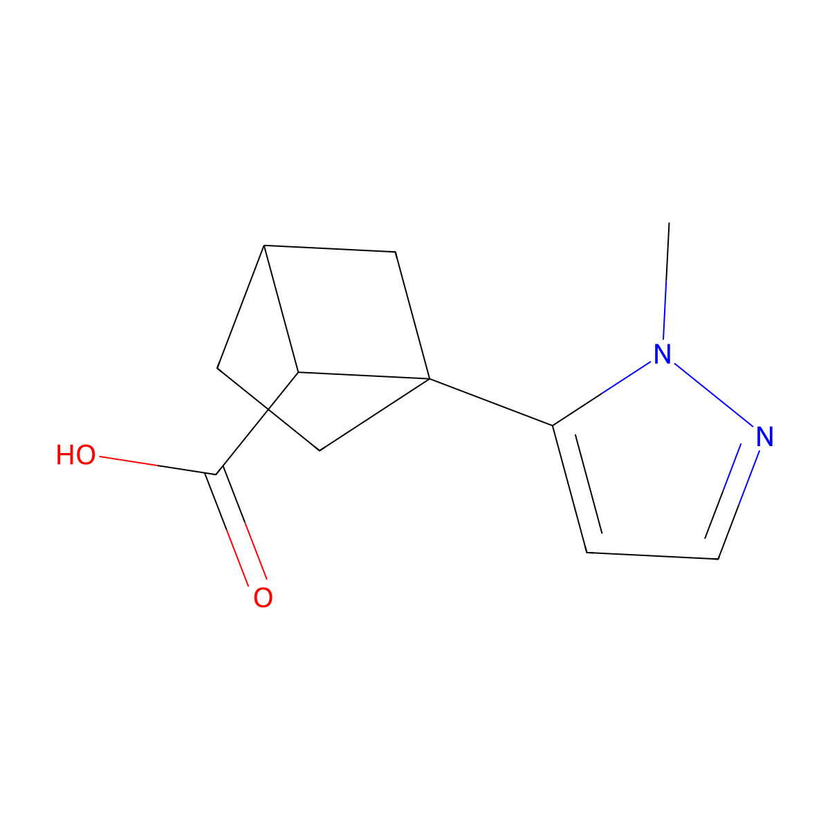1-(1-methyl-1H-pyrazol-5-yl)bicyclo[2.1.1]hexane-5-carboxylic acid molecular structure, CAS 2219369-58-9