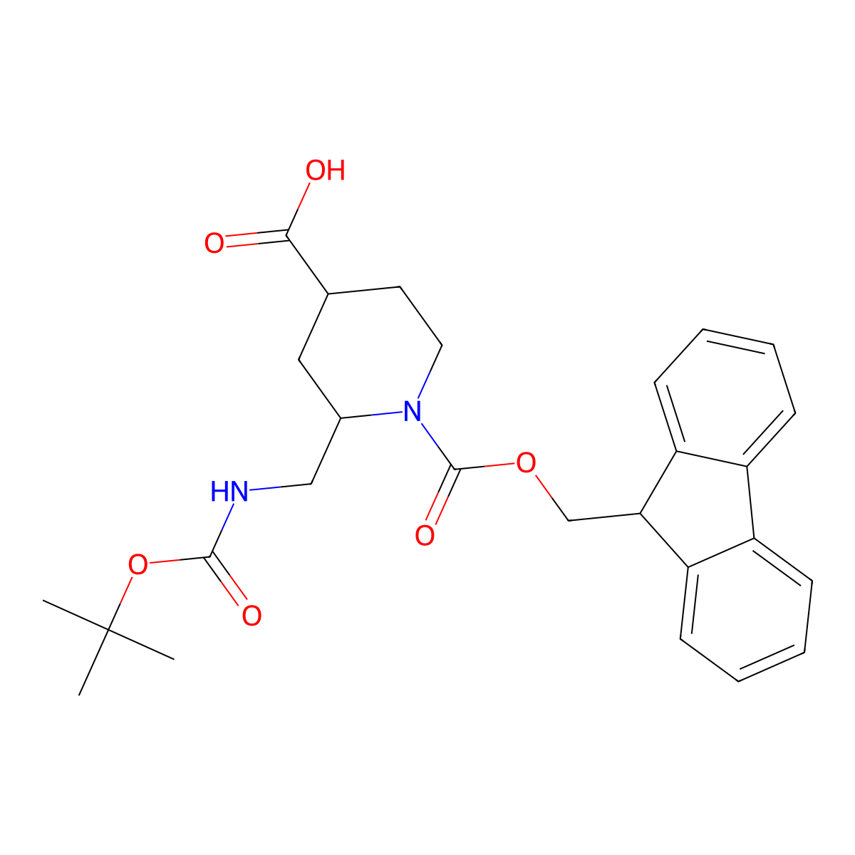 2-((((tert-butoxy)carbonyl)amino)methyl)-1-(((9H-fluoren-9-yl)methoxy)carbonyl)piperidine-4-carboxylic acid molecular structure, CAS 2219370-55-3