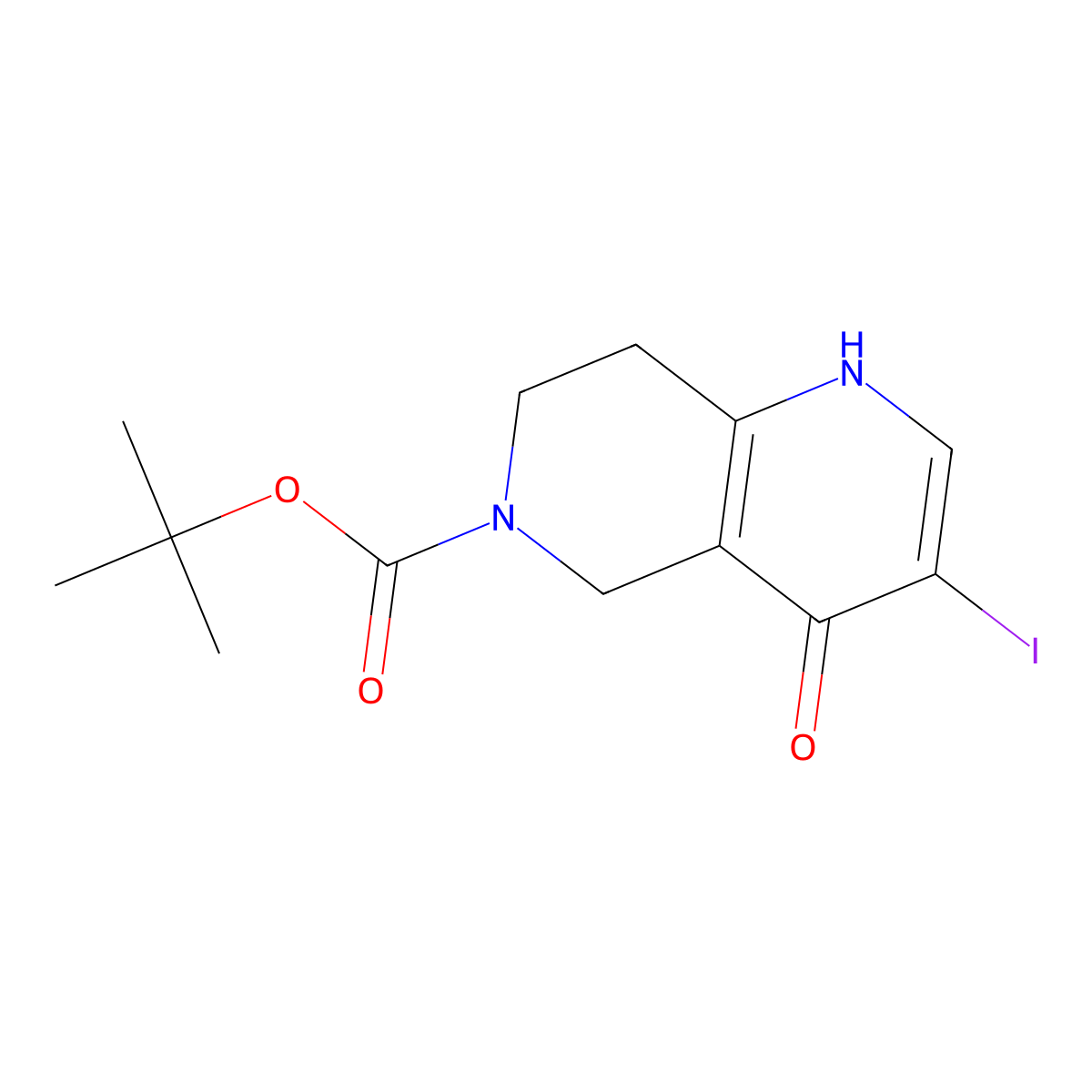Tert-butyl 4-hydroxy-3-iodo-5,6,7,8-tetrahydro-1,6-naphthyridine-6-carboxylate molecular structure, CAS 2219370-58-6