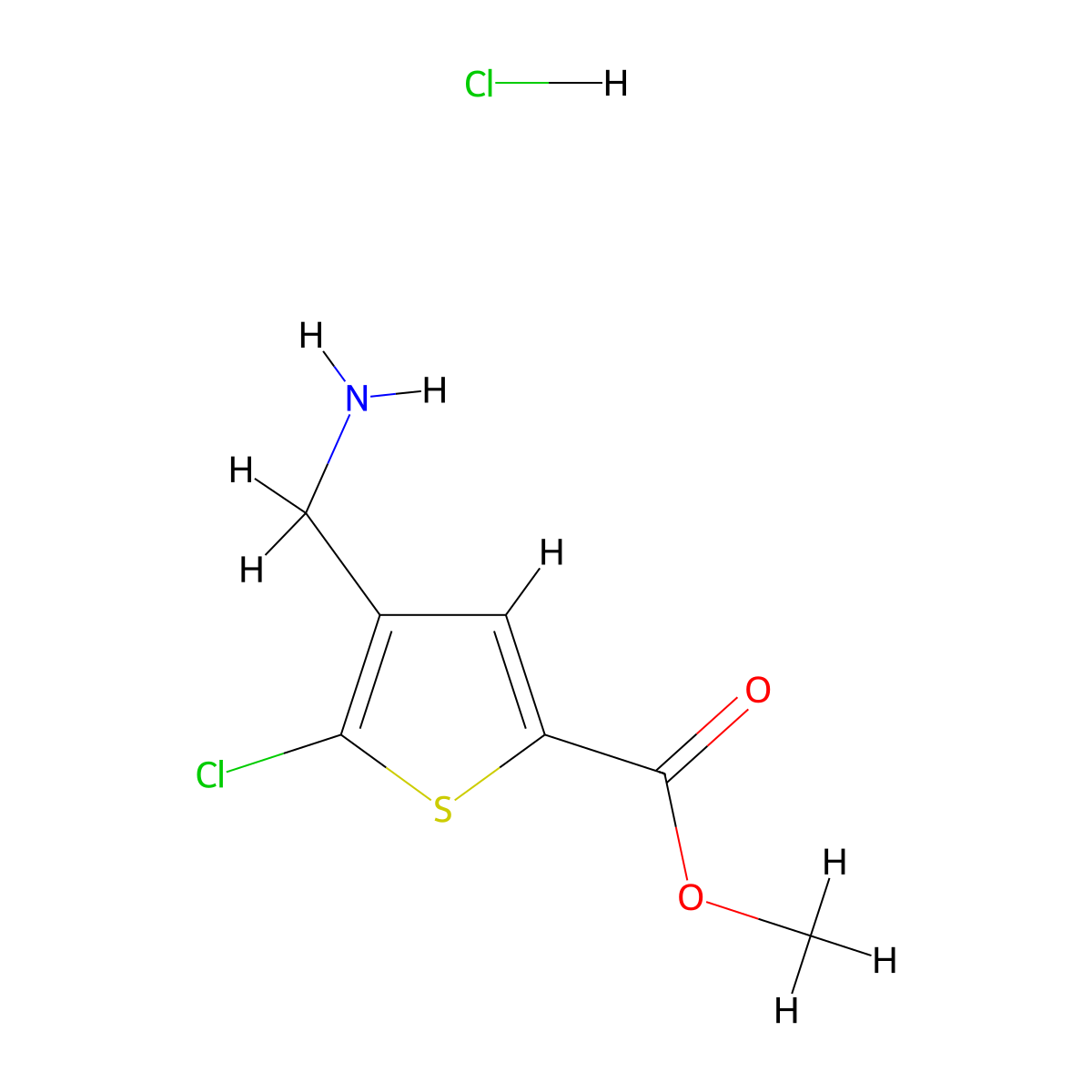 Methyl 4-(aminomethyl)-5-chlorothiophene-2-carboxylate hydrochloride molecular structure, CAS 2219371-11-4