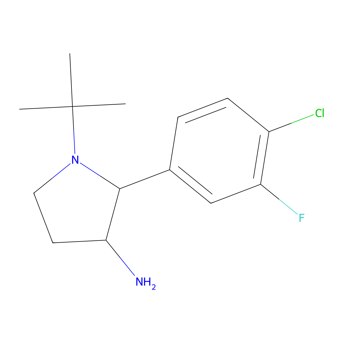 rac-(2R,3S)-1-tert-butyl-2-(4-chloro-3-fluorophenyl)pyrrolidin-3-amine molecular structure, CAS 2219371-18-1