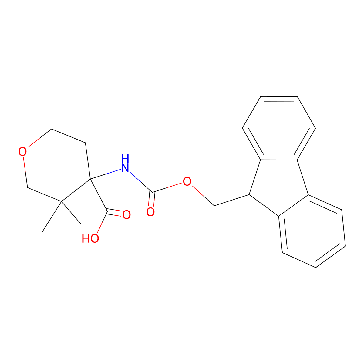4-{[(9H-fluoren-9-ylmethoxy)carbonyl]amino}-3,3-dimethyloxane-4-carboxylic acid molecular structure, CAS 2219371-80-7