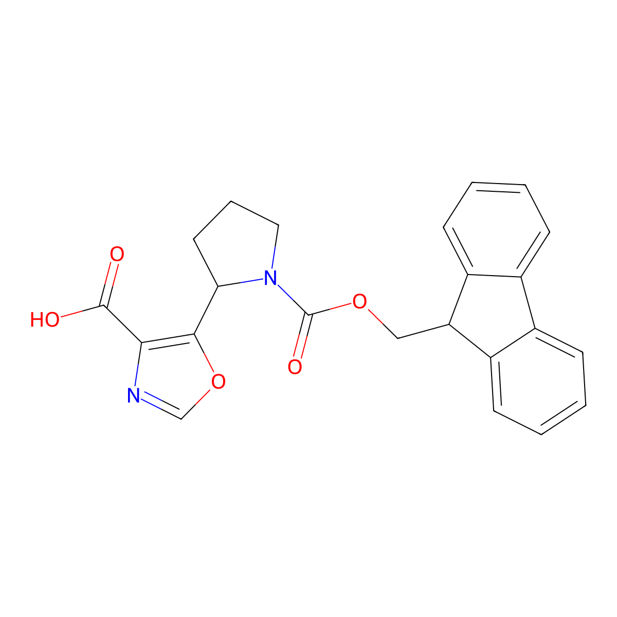 5-(1-{[(9H-fluoren-9-yl)methoxy]carbonyl}pyrrolidin-2-yl)-1,3-oxazole-4-carboxylic acid molecular structure, CAS 2219371-91-0