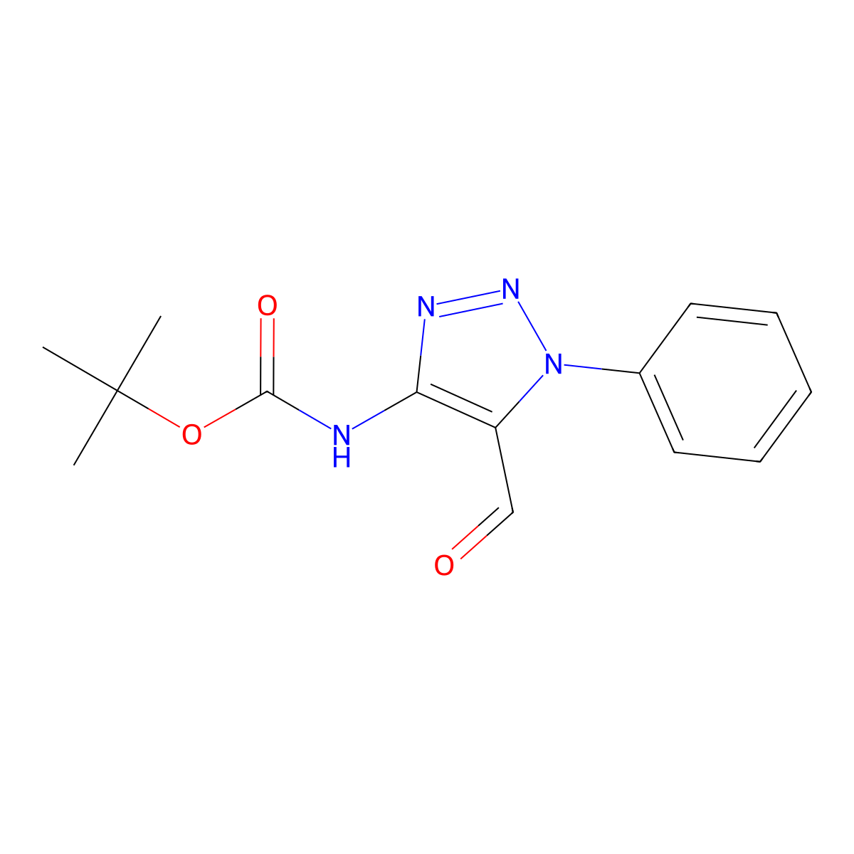 tert-butyl N-(5-formyl-1-phenyl-1H-1,2,3-triazol-4-yl)carbamate molecular structure, CAS 2219373-90-5