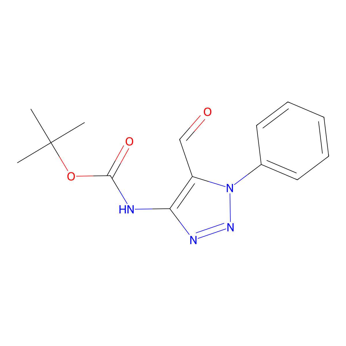 tert-butyl N-(5-formyl-1-phenyl-1H-1,2,3-triazol-4-yl)carbamate molecular structure, CAS 2219373-90-5