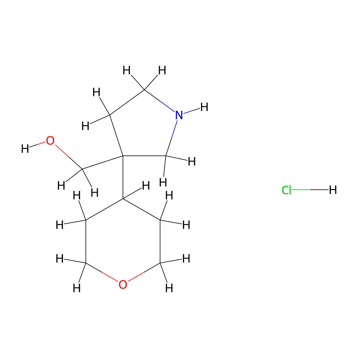 (3-(Oxan-4-yl)pyrrolidin-3-yl)methanol hydrochloride molecular structure, CAS 2219374-04-4