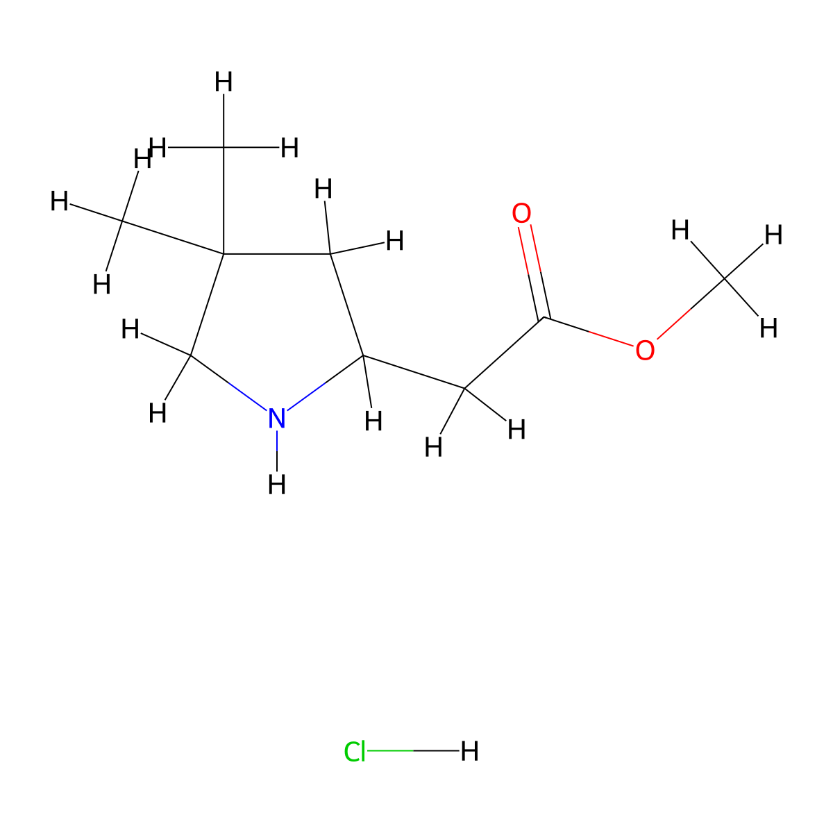 Methyl 2-(4,4-dimethylpyrrolidin-2-yl)acetate hydrochloride molecular structure, CAS 2219374-20-4