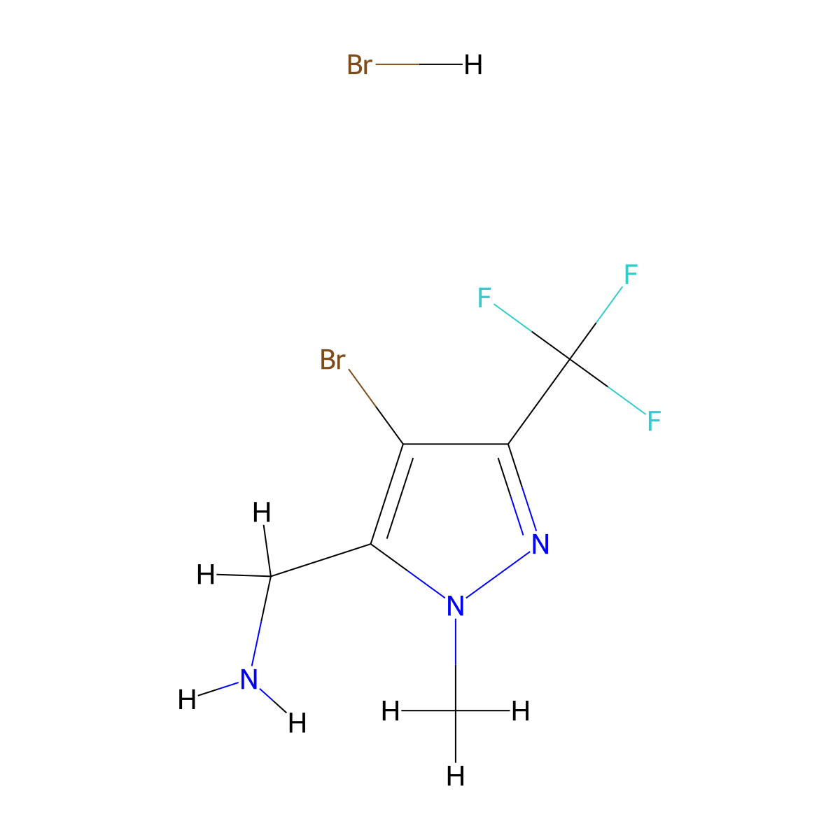 [4-bromo-1-methyl-3-(trifluoromethyl)-1H-pyrazol-5-yl]methanamine hydrobromide molecular structure, CAS 2219374-26-0