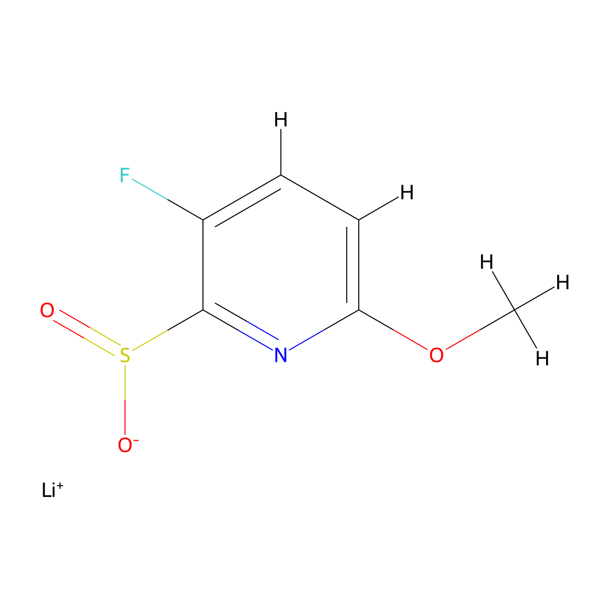 Lithium(1+) ion 3-fluoro-6-methoxypyridine-2-sulfinate molecular structure, CAS 2219374-59-9