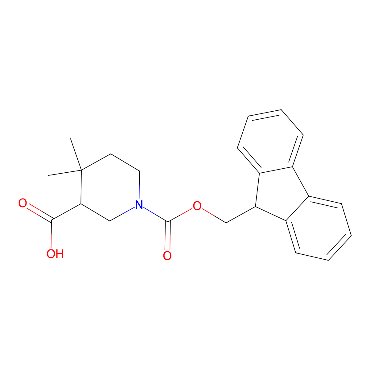 1-{[(9H-fluoren-9-yl)methoxy]carbonyl}-4,4-dimethylpiperidine-3-carboxylic acid molecular structure, CAS 2219374-98-6