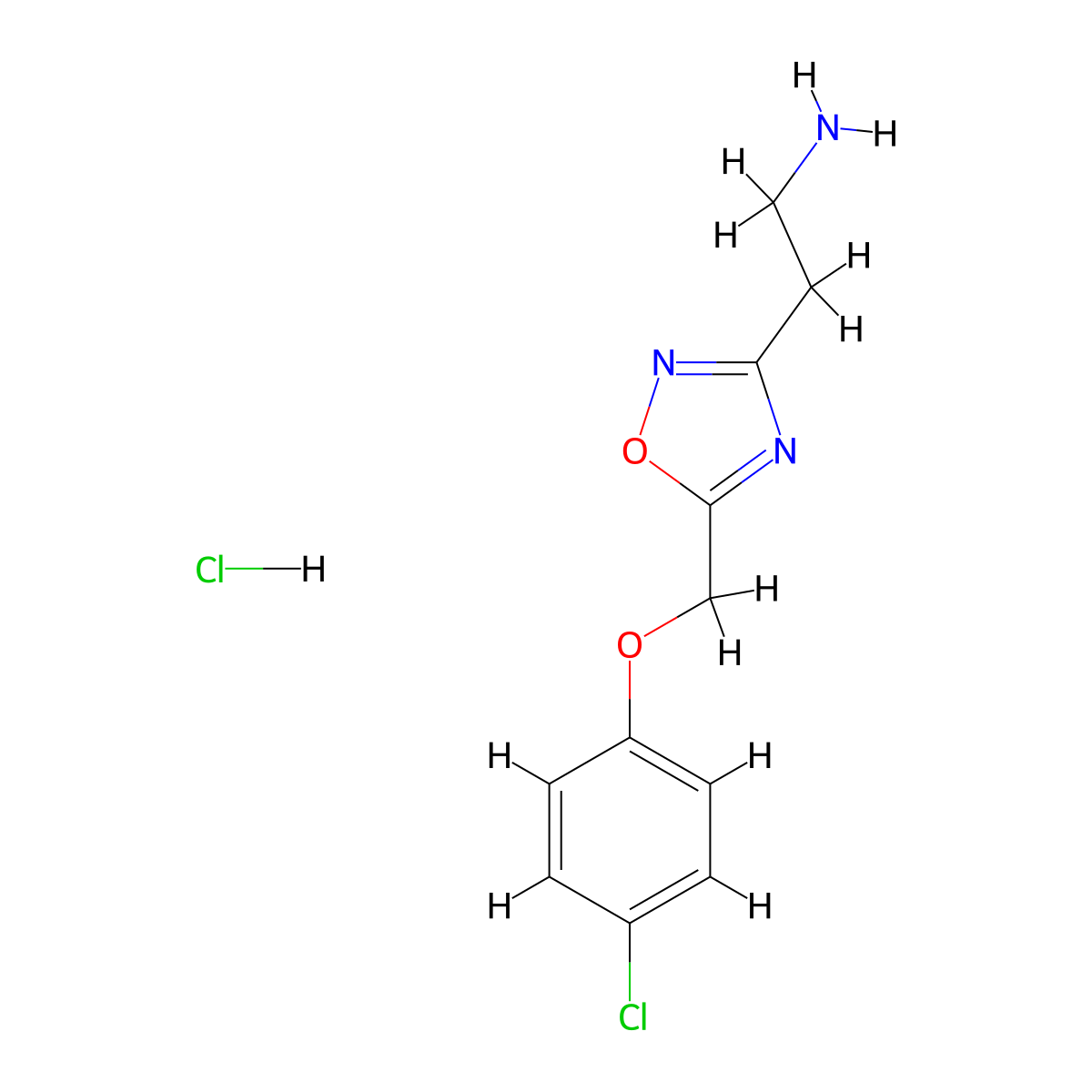 2-{5-[(4-Chlorophenoxy)methyl]-1,2,4-oxadiazol-3-yl}ethan-1-amine hydrochloride molecular structure, CAS 2219375-42-3