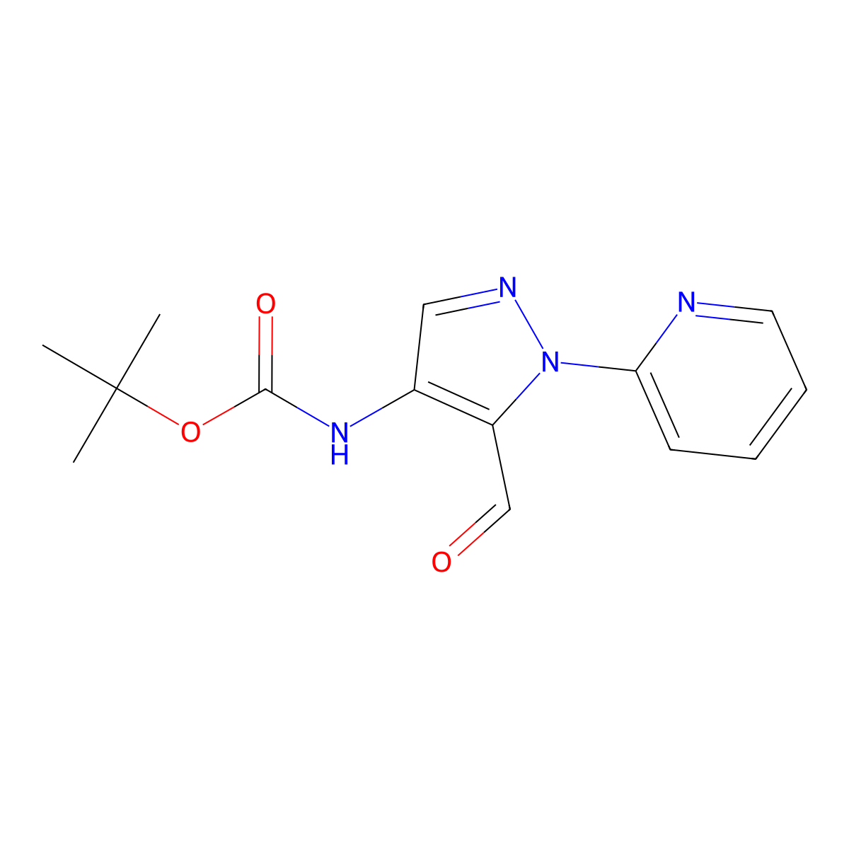 tert-butyl N-[5-formyl-1-(pyridin-2-yl)-1H-pyrazol-4-yl]carbamate molecular structure, CAS 2219376-00-6