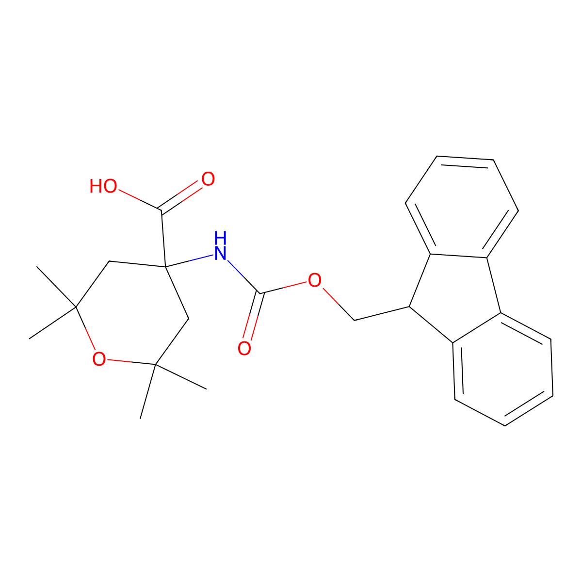 4-({[(9H-fluoren-9-yl)methoxy]carbonyl}amino)-2,2,6,6-tetramethyloxane-4-carboxylic acid molecular structure, CAS 2219378-57-9
