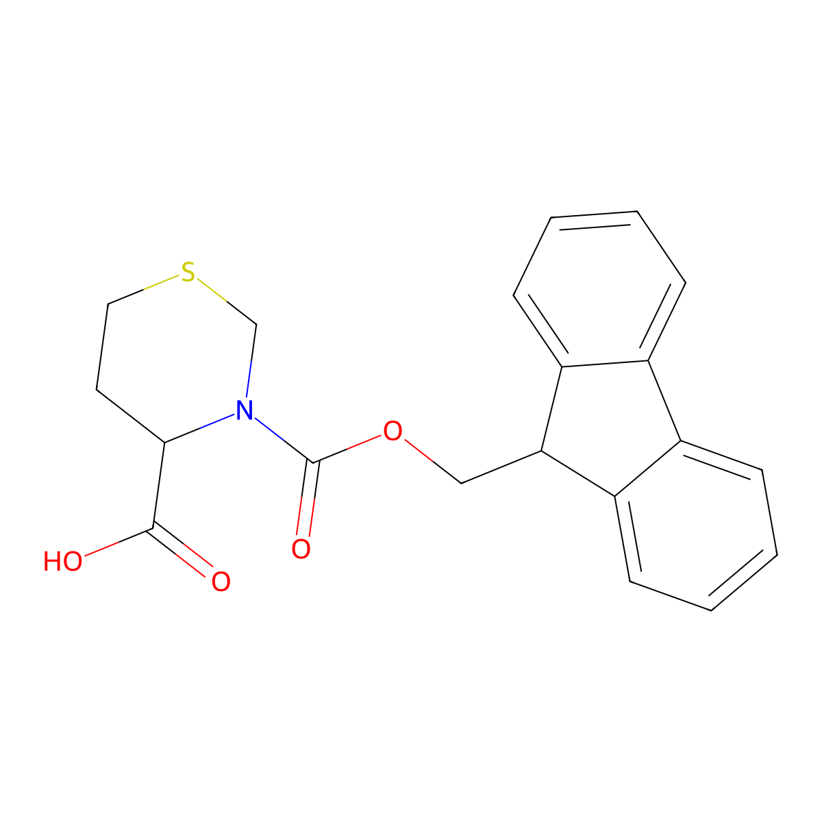 3-(((9H-fluoren-9-yl)methoxy)carbonyl)-1,3-thiazinane-4-carboxylic acid molecular structure, CAS 2219378-60-4