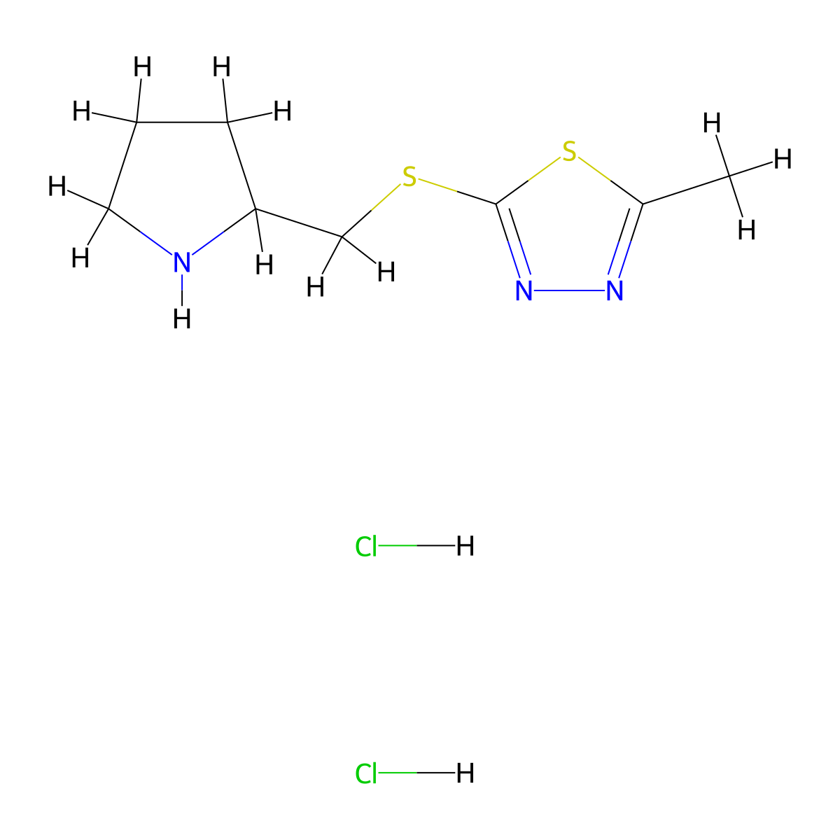 2-Methyl-5-{[(pyrrolidin-2-yl)methyl]sulfanyl}-1,3,4-thiadiazole dihydrochloride molecular structure, CAS 2219378-69-3