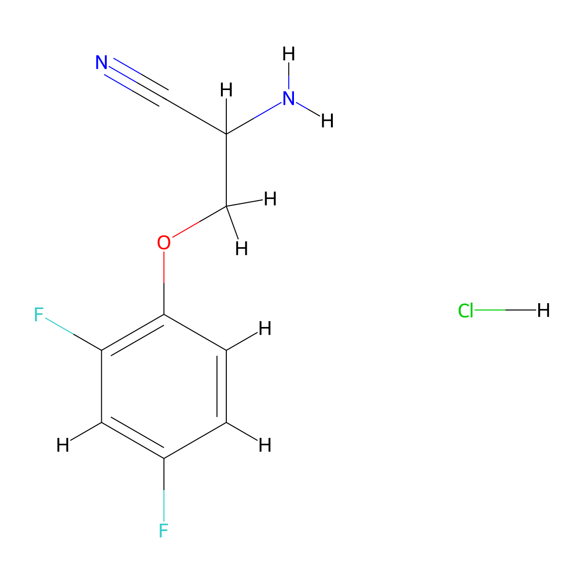 2-Amino-3-(2,4-difluorophenoxy)propanenitrile hydrochloride molecular structure, CAS 2219378-80-8