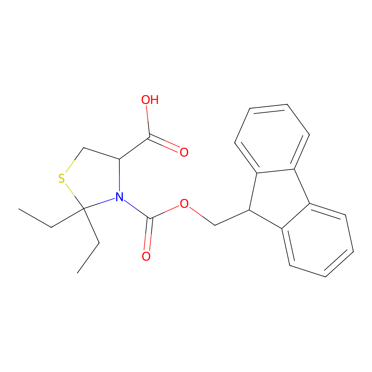 2,2-diethyl-3-{[(9H-fluoren-9-yl)methoxy]carbonyl}-1,3-thiazolidine-4-carboxylic acid molecular structure, CAS 2219378-82-0