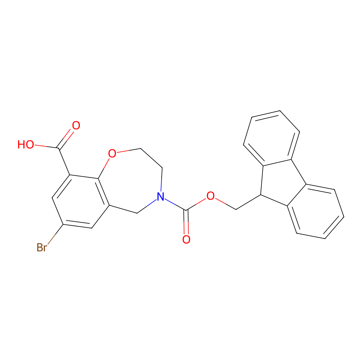 7-Bromo-4-(9H-fluoren-9-ylmethoxycarbonyl)-3,5-dihydro-2H-1,4-benzoxazepine-9-carboxylic acid molecular structure, CAS 2219378-91-1