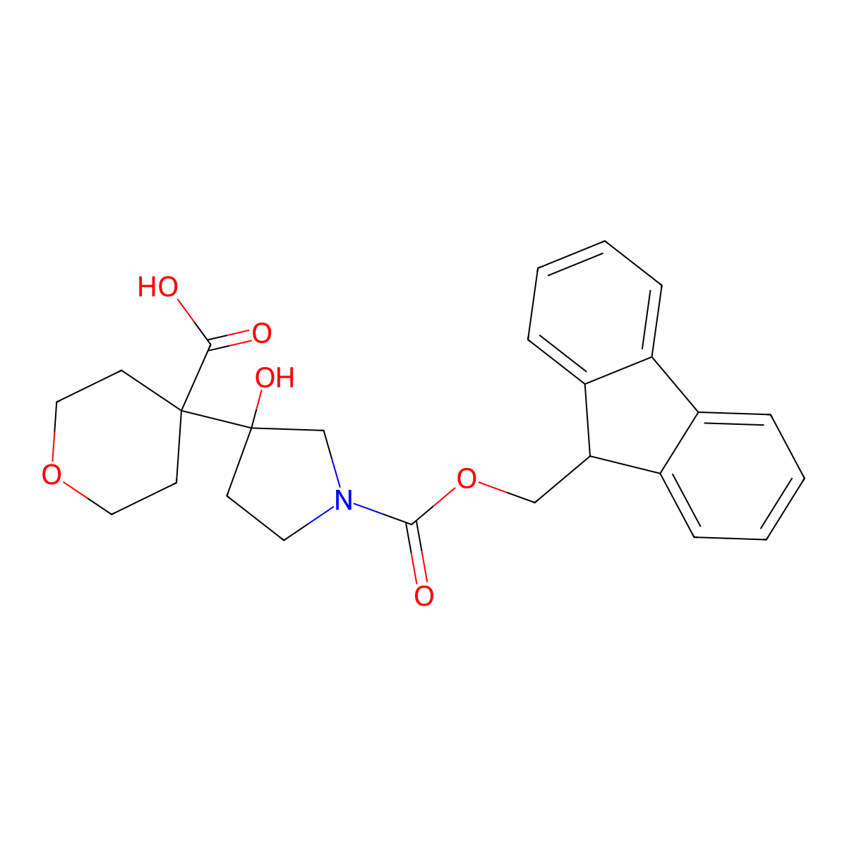 4-(1-{[(9H-fluoren-9-yl)methoxy]carbonyl}-3-hydroxypyrrolidin-3-yl)oxane-4-carboxylic acid molecular structure, CAS 2219378-99-9