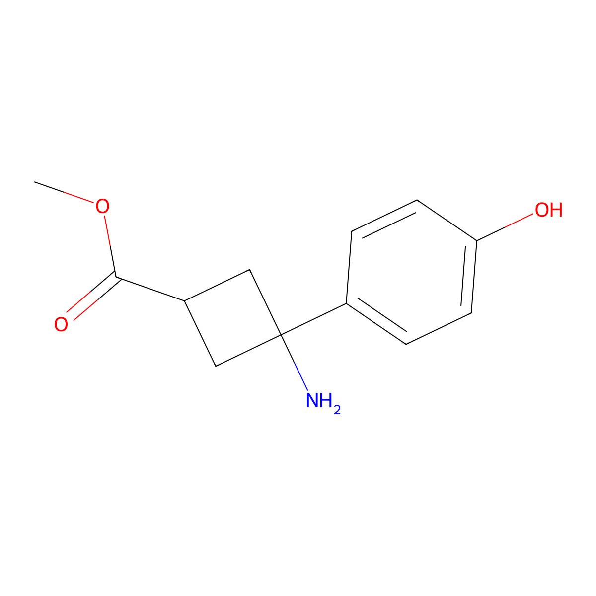Methyl 3-amino-3-(4-hydroxyphenyl)cyclobutane-1-carboxylate molecular structure, CAS 2219379-05-0
