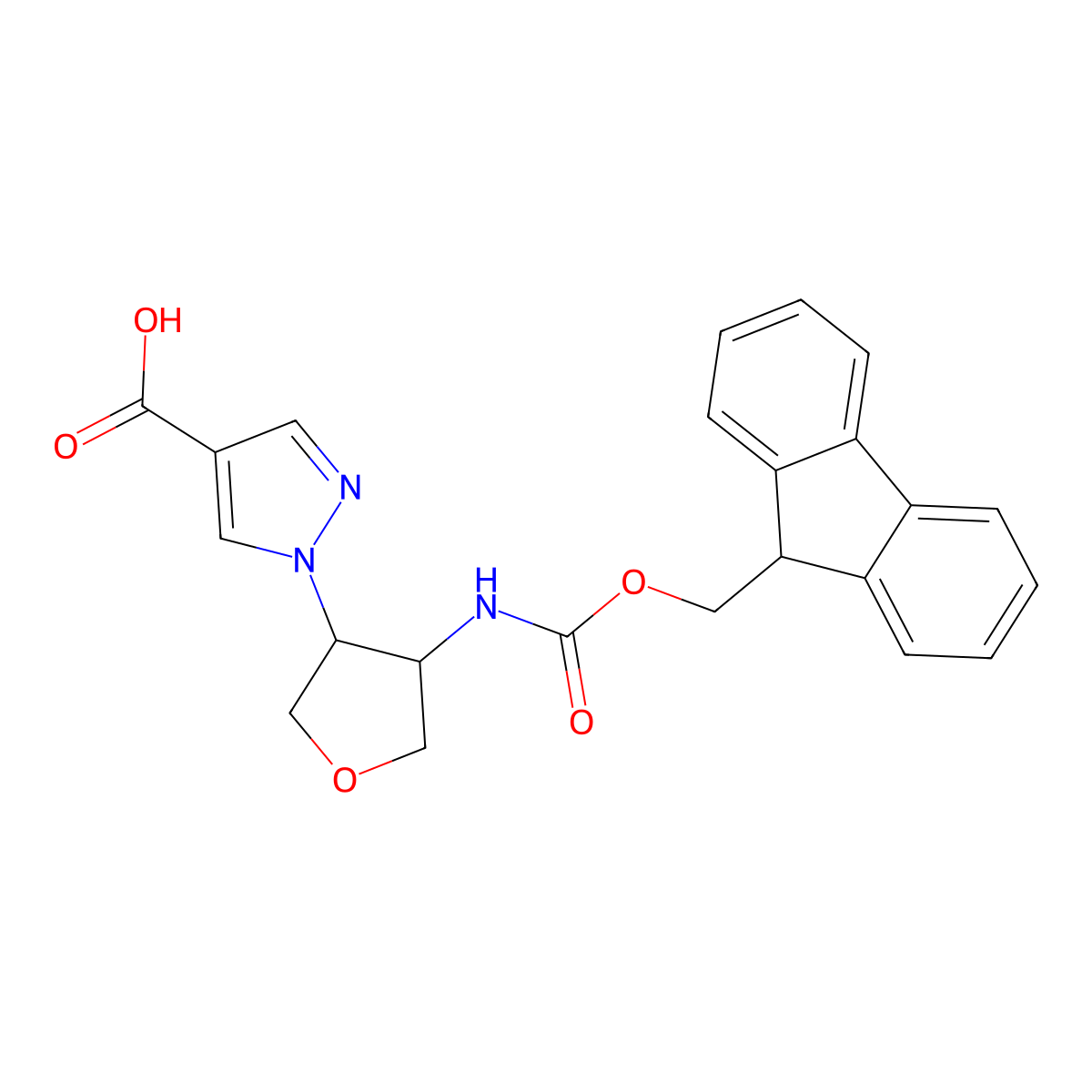 rac-1-[(3R,4S)-4-({[(9H-fluoren-9-yl)methoxy]carbonyl}amino)oxolan-3-yl]-1H-pyrazole-4-carboxylic acid molecular structure, CAS 2219379-06-1