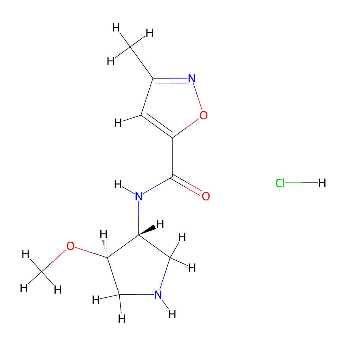 N-[(3R,4R)-4-Methoxypyrrolidin-3-yl]-3-methyl-1,2-oxazole-5-carboxamide;hydrochloride molecular structure, CAS 2219379-15-2