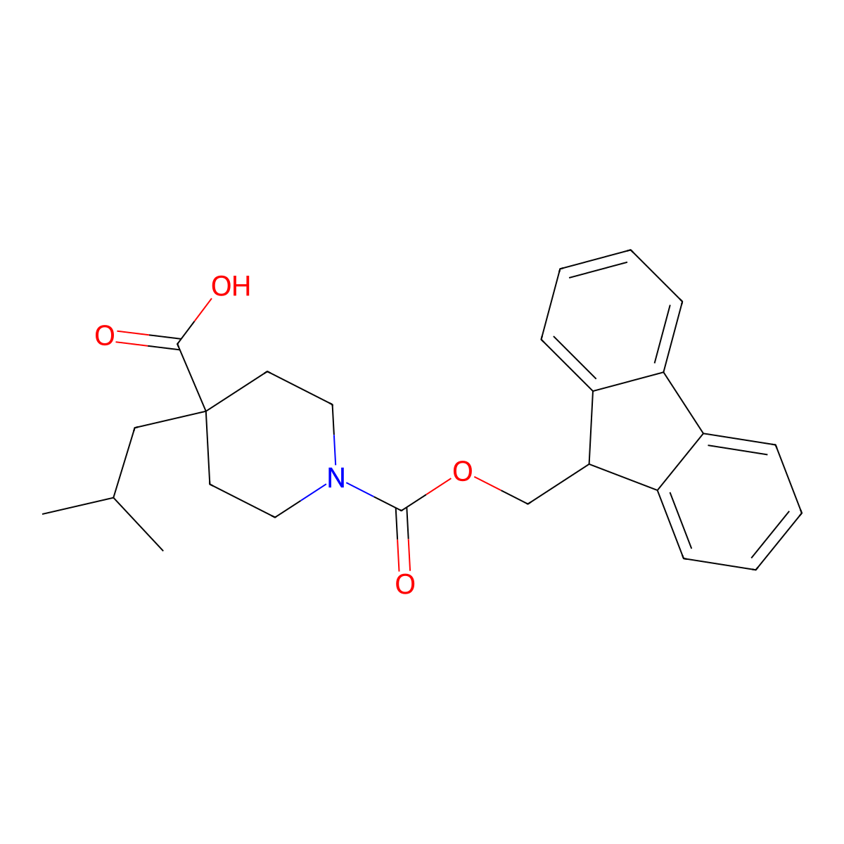 1-{[(9H-fluoren-9-yl)methoxy]carbonyl}-4-(2-methylpropyl)piperidine-4-carboxylic acid molecular structure, CAS 2219379-22-1