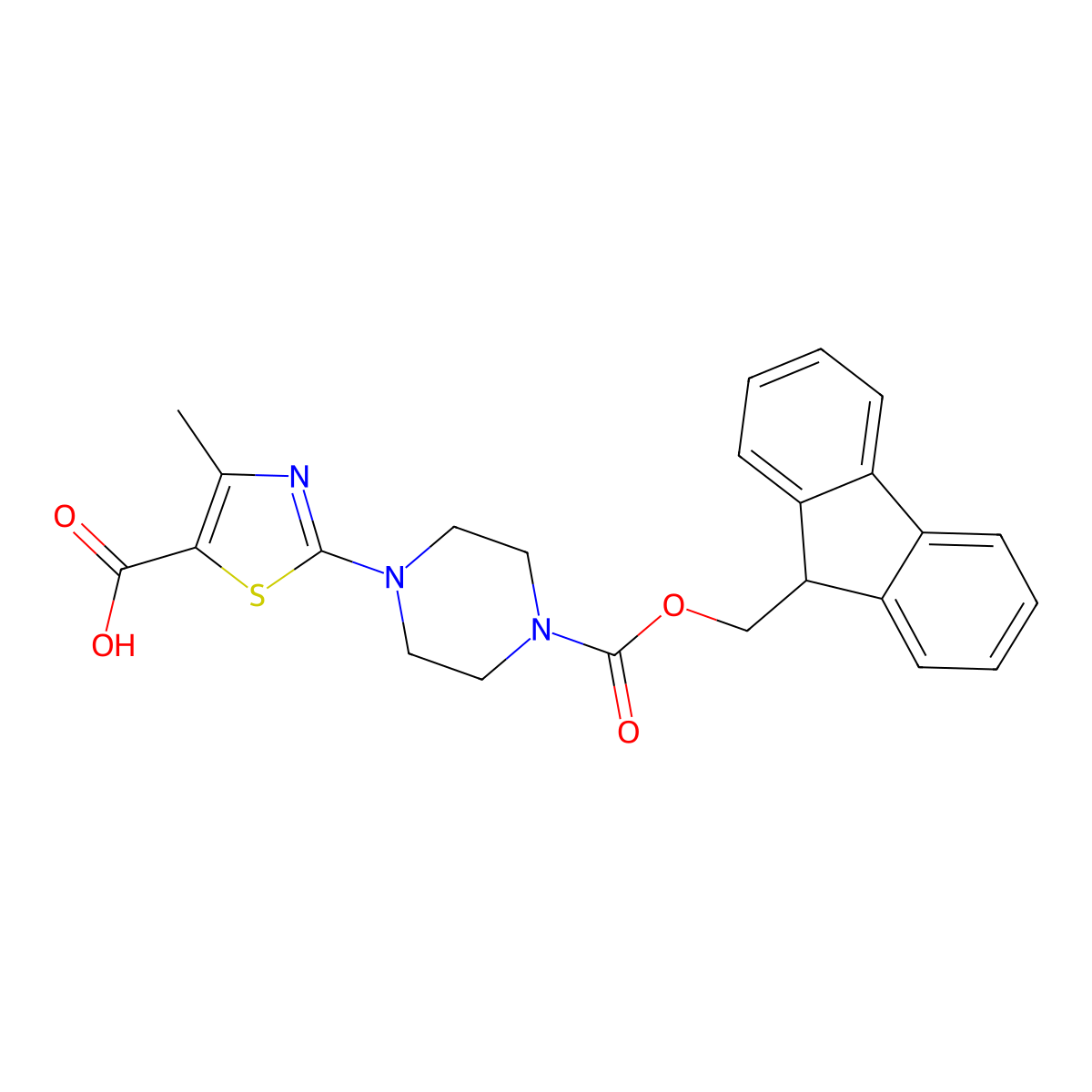 2-(4-{[(9H-fluoren-9-yl)methoxy]carbonyl}piperazin-1-yl)-4-methyl-1,3-thiazole-5-carboxylic acid molecular structure, CAS 2219379-43-6