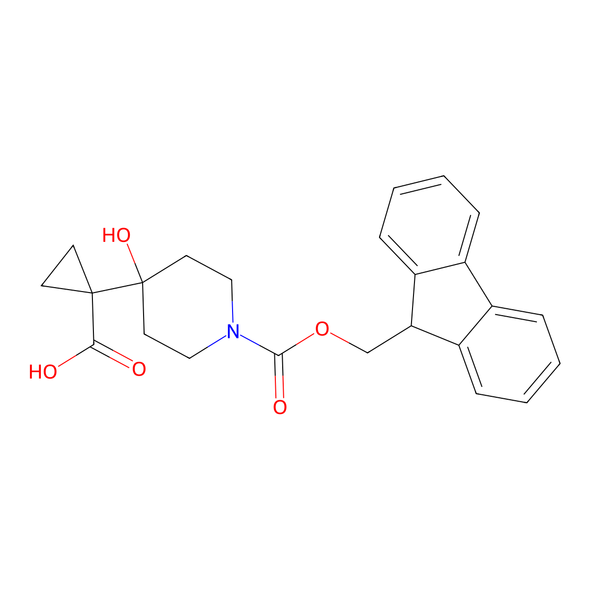 1-(1-{[(9H-fluoren-9-yl)methoxy]carbonyl}-4-hydroxypiperidin-4-yl)cyclopropane-1-carboxylic acid molecular structure, CAS 2219379-45-8