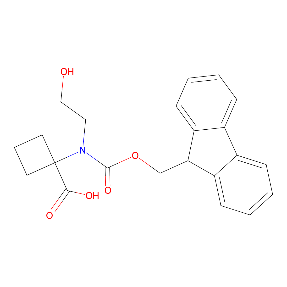 1-({[(9H-fluoren-9-yl)methoxy]carbonyl}(2-hydroxyethyl)amino)cyclobutane-1-carboxylic acid molecular structure, CAS 2219379-47-0