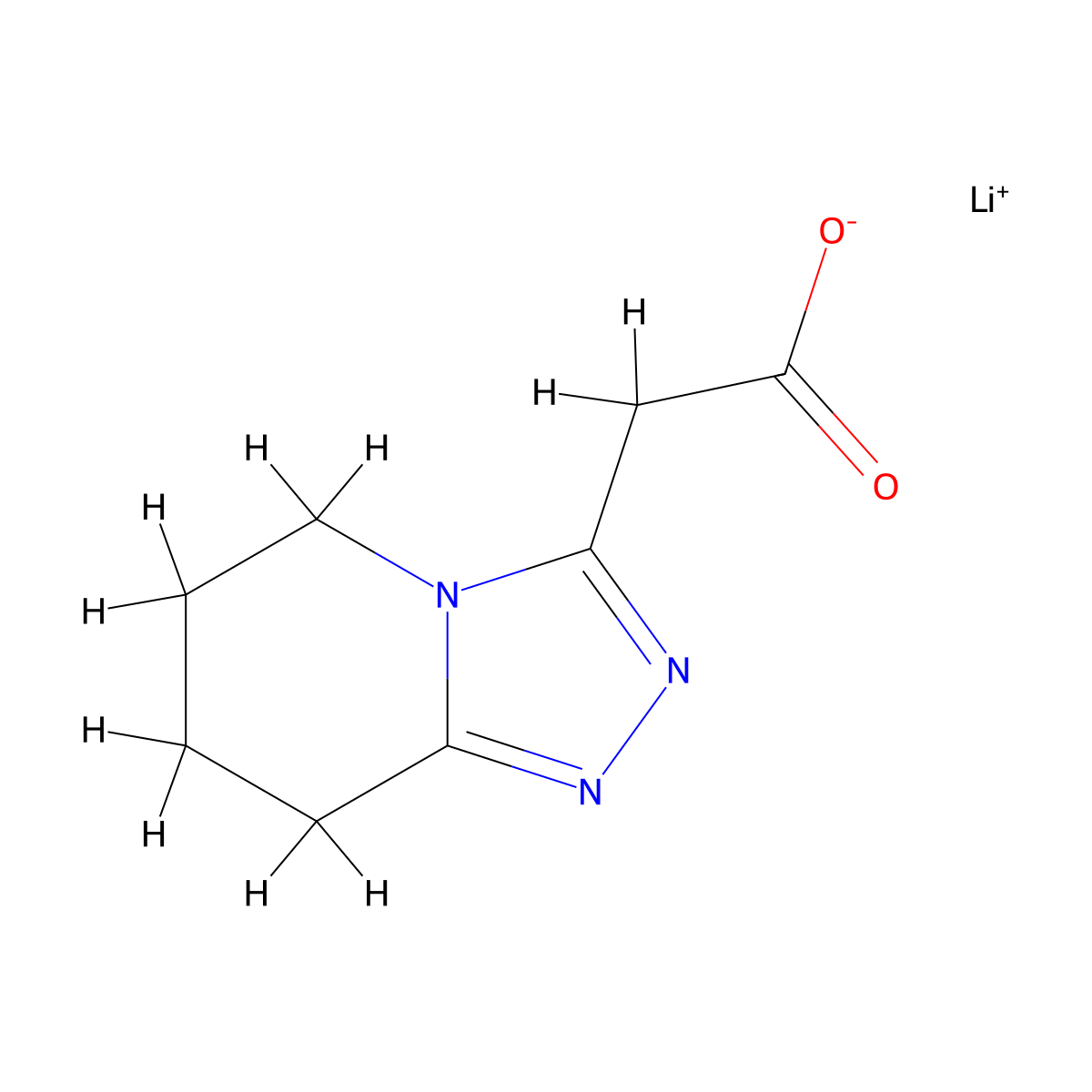 lithium(1+) ion 2-(5H,6H,7H,8H-(1,2,4)triazolo(4,3-a)pyridin-3-yl)acetate molecular structure, CAS 2219379-76-5