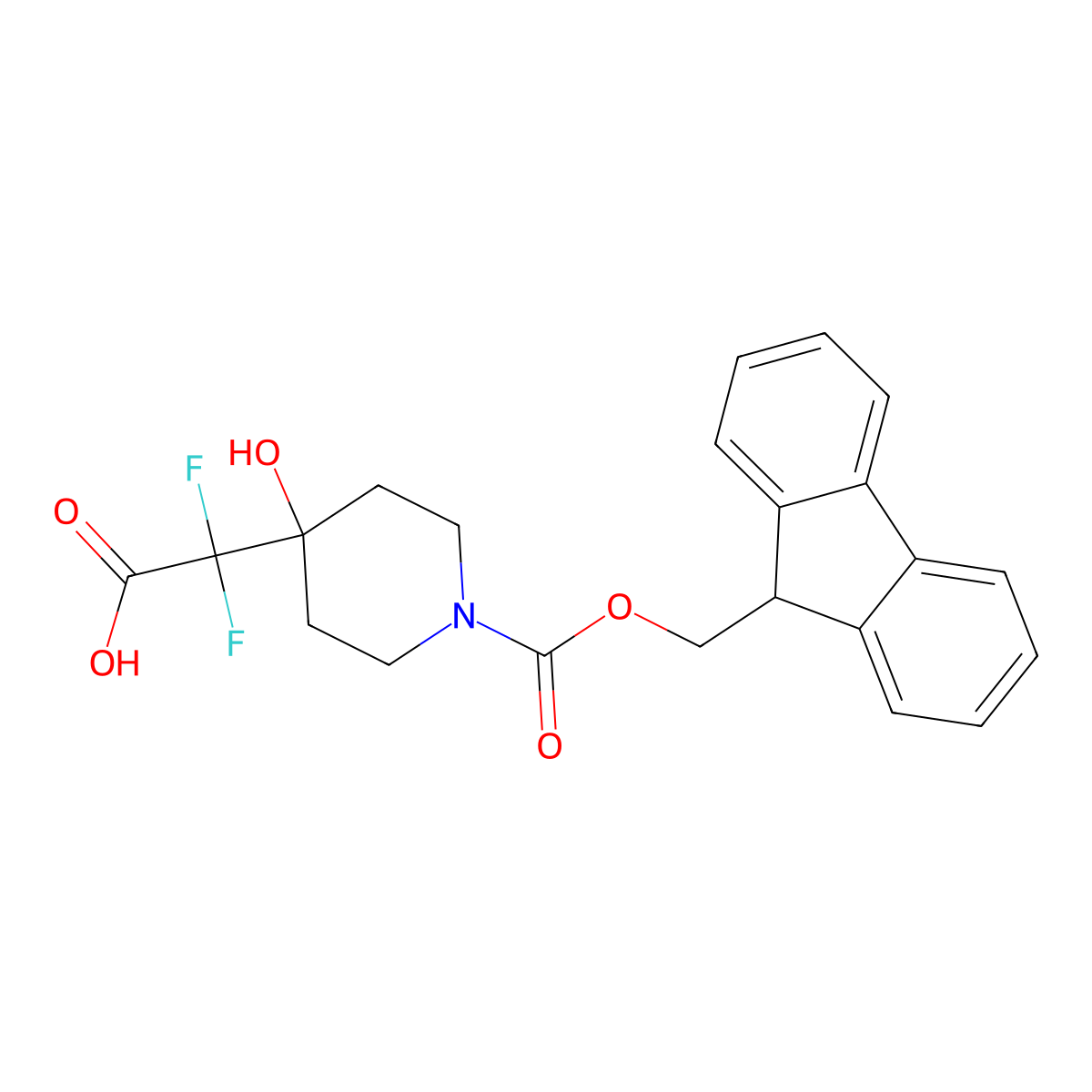 2-(1-(((9H-fluoren-9-yl)methoxy)carbonyl)-4-hydroxypiperidin-4-yl)-2,2-difluoroacetic acid molecular structure, CAS 2219379-92-5