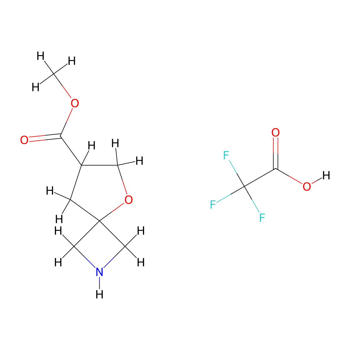 Methyl 5-oxa-2-azaspiro[3.4]octane-7-carboxylate trifluoroacetic acid molecular structure, CAS 2219379-97-0