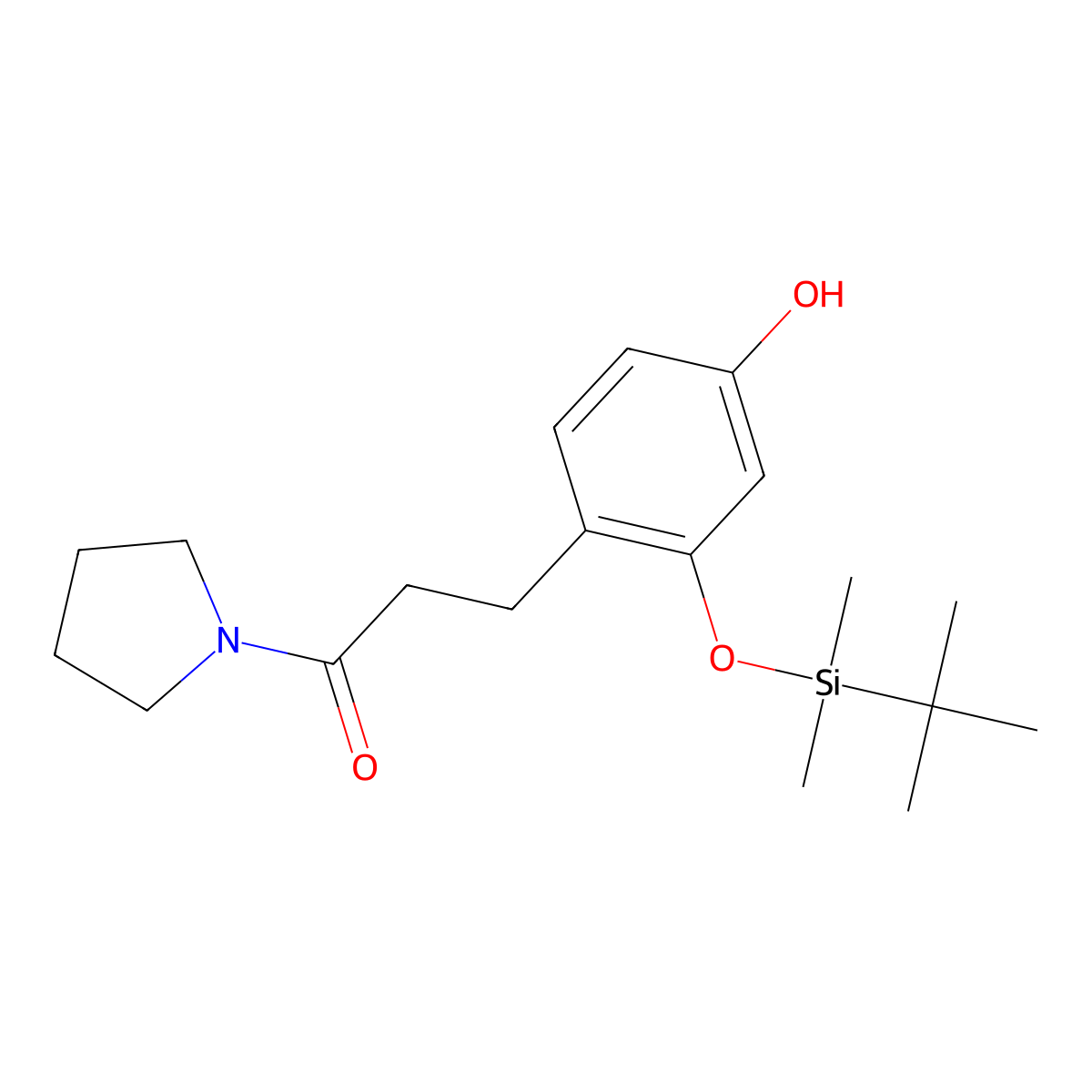 3-{2-[(Tert-butyldimethylsilyl)oxy]-4-hydroxyphenyl}-1-(pyrrolidin-1-yl)propan-1-one molecular structure, CAS 2219380-11-5