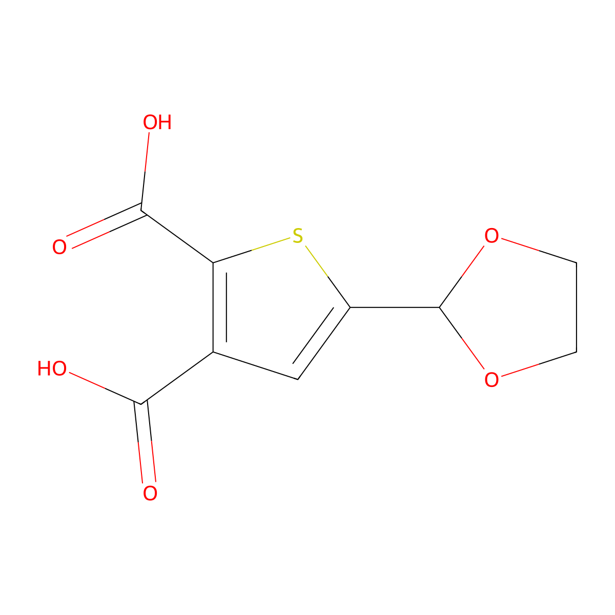 5-(1,3-Dioxolan-2-yl)thiophene-2,3-dicarboxylic acid molecular structure, CAS 2219380-12-6