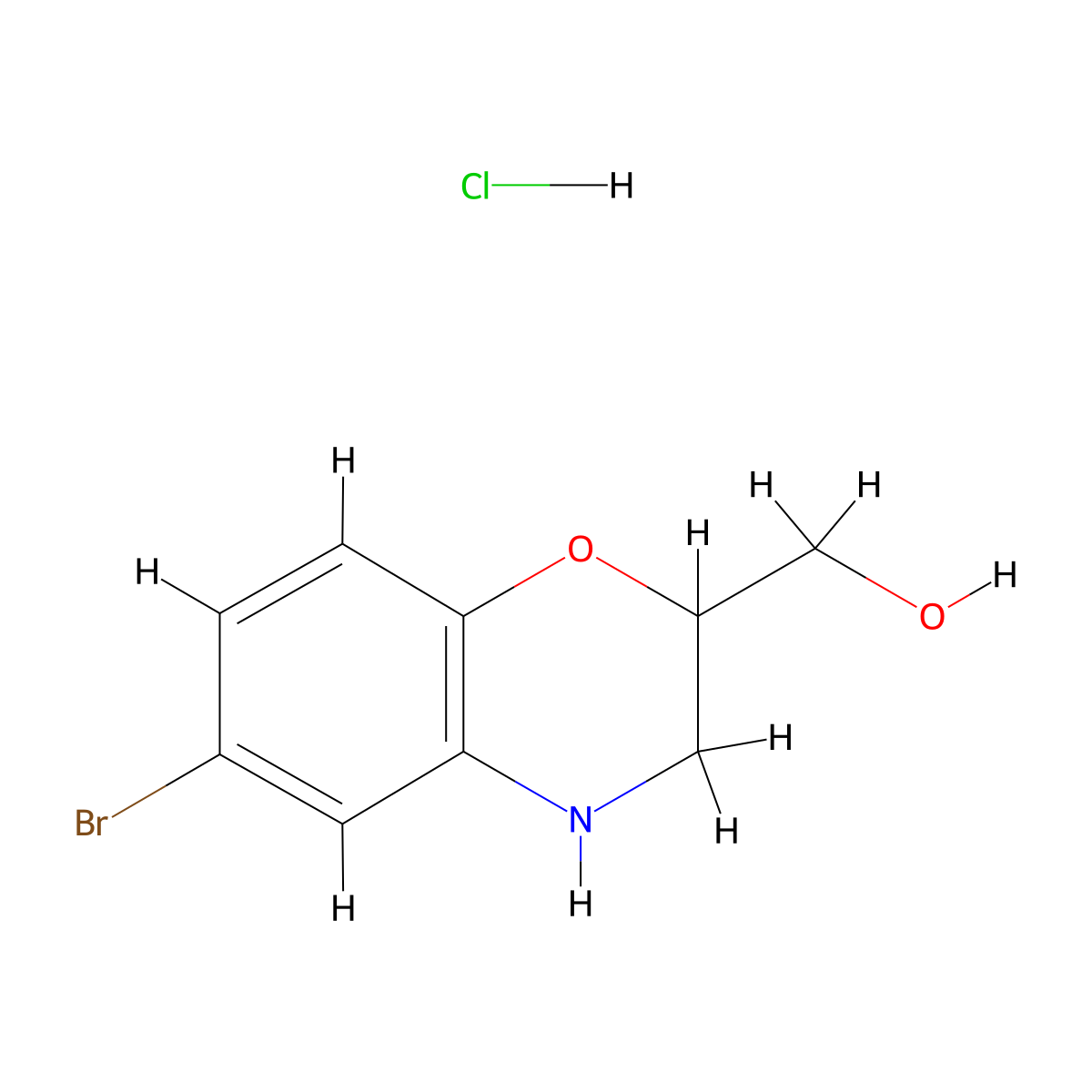 (6-bromo-3,4-dihydro-2H-1,4-benzoxazin-2-yl)methanol hydrochloride molecular structure, CAS 2219380-18-2