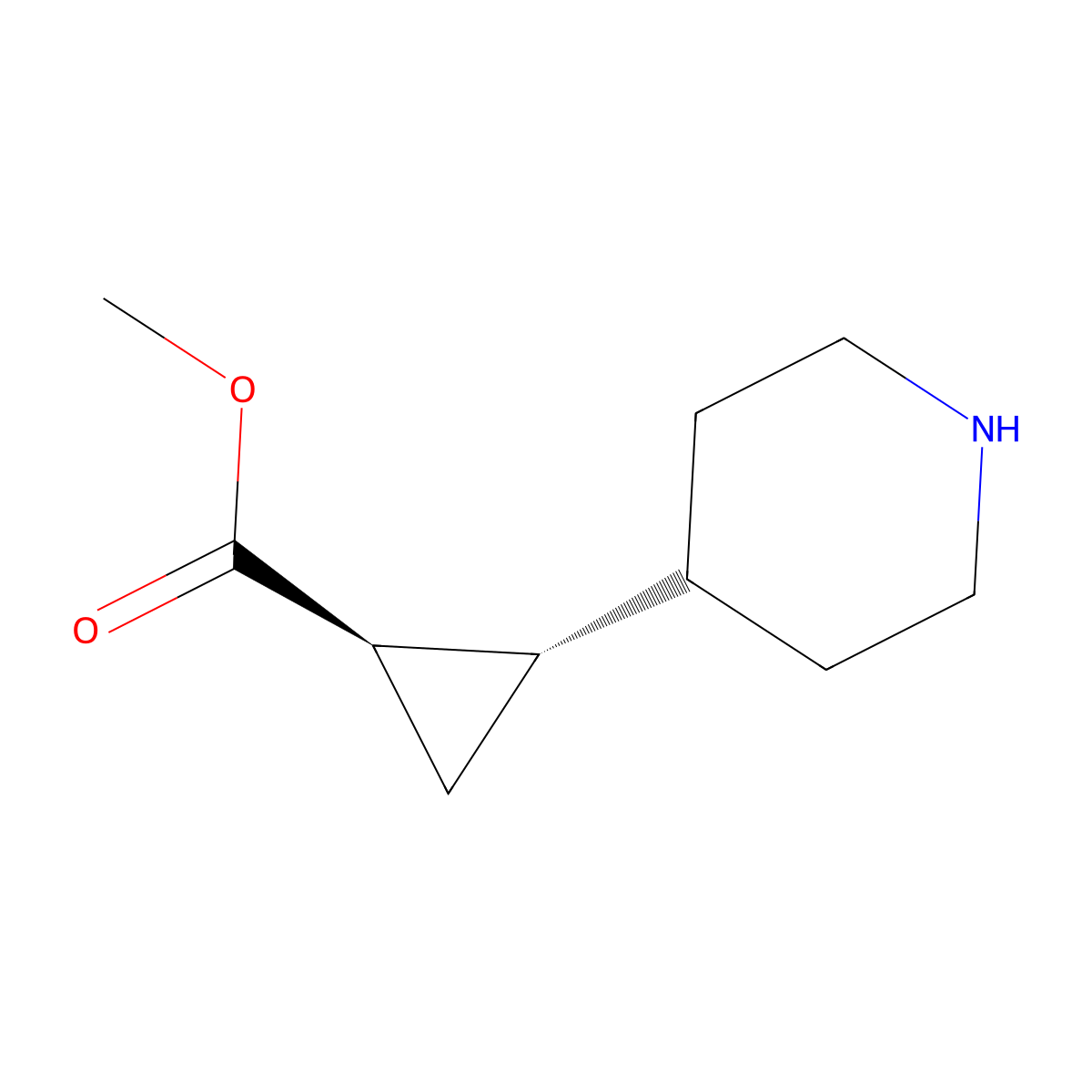 rac-methyl (1R,2S)-2-(piperidin-4-yl)cyclopropane-1-carboxylate molecular structure, CAS 2219380-19-3