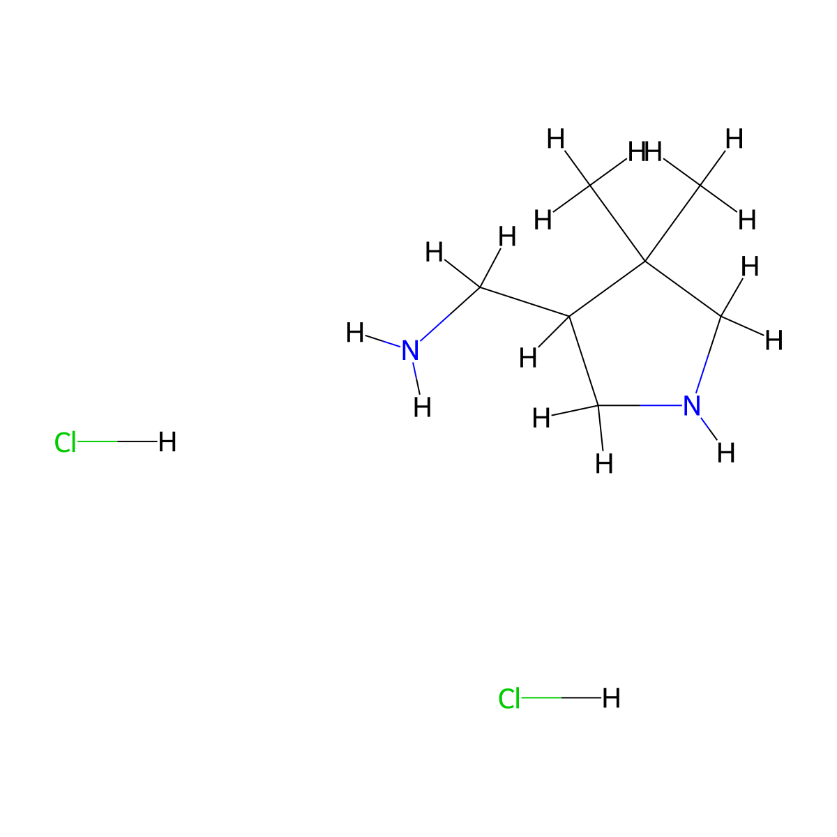 (4,4-Dimethylpyrrolidin-3-yl)methanamine;dihydrochloride molecular structure, CAS 2219380-22-8