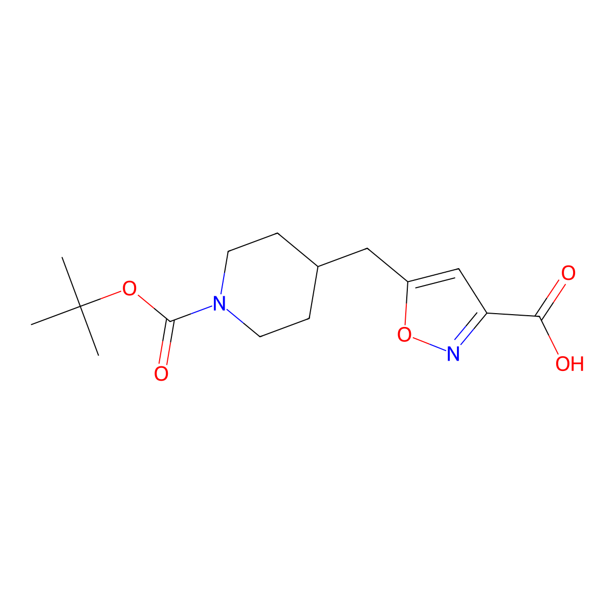 5-({1-[(Tert-butoxy)carbonyl]piperidin-4-yl}methyl)-1,2-oxazole-3-carboxylic acid molecular structure, CAS 2219380-25-1